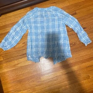 St John’s Bay Women’s Tops Blouse Flannel Blue White Plaid Casual